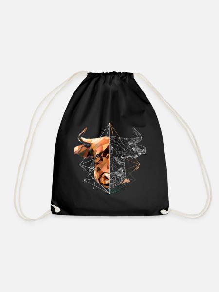 Low Poly Art Hochland Rind Cooles Polygon Tattoo - Turnbeutel - Schwarz