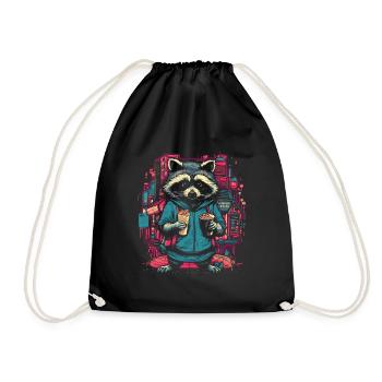 Raton laveur Fast-food Raton laveur Animal Coloré - Sac de sport léger - noir - Devant