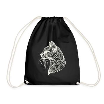 Curved Cat - Drawstring Bag - black - Front