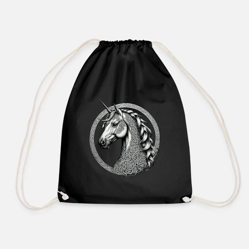 Unicorn with Celtic knot - Drawstring Bag - black