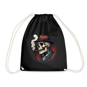 Skeleton smoking a cigar - Drawstring Bag - black - Front
