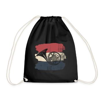 French horn retro - Drawstring Bag - black - Front
