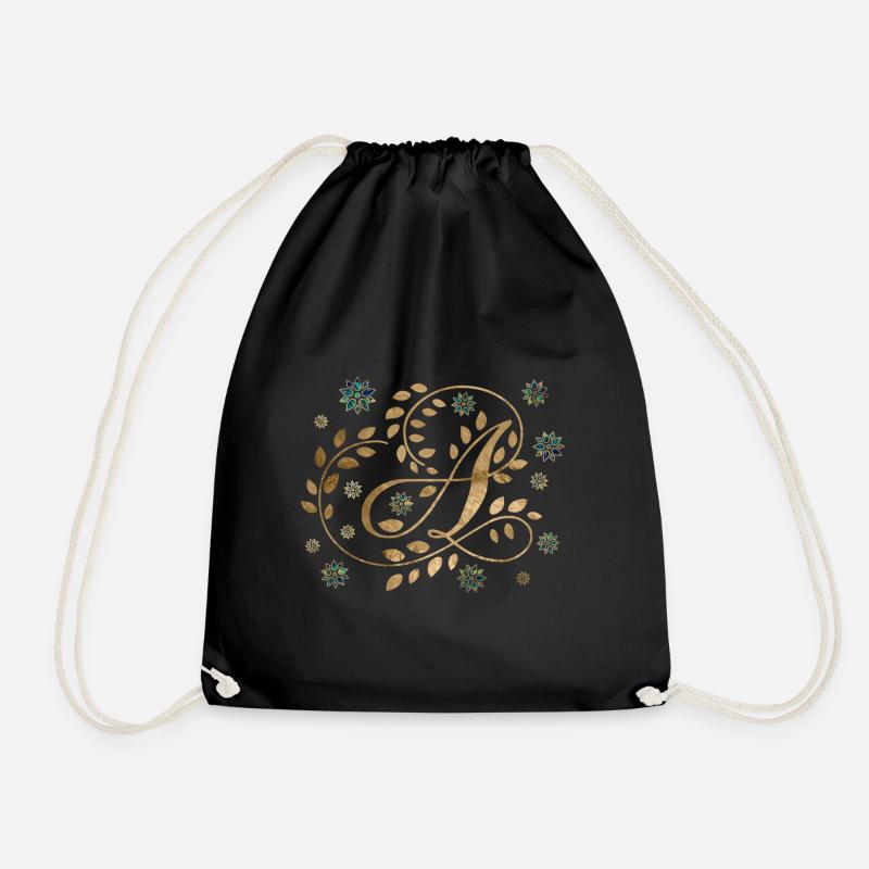 Luxuriöses goldenes Kalligraphiemonogramm mit Buchstabe A. - Turnbeutel - Schwarz