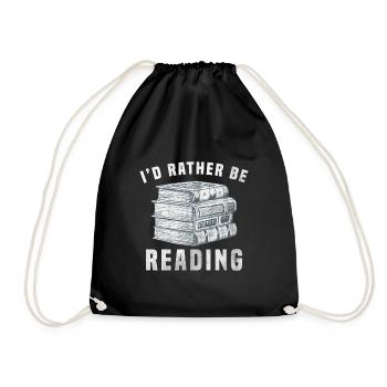 I would rather read - Drawstring Bag - black - Front