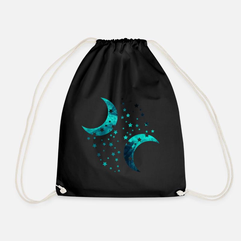 moon and stars - Drawstring Bag - black