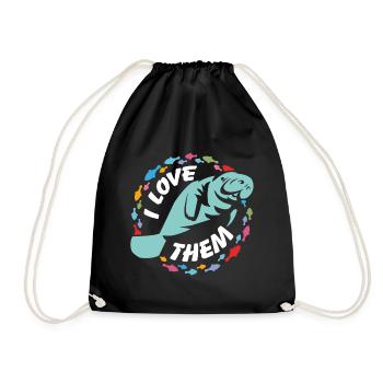 I love manatees - Drawstring Bag - black - Front