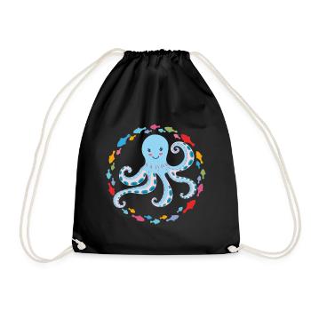 Pieuvre joyeuse avec de petits poissons colorés - Sac de sport léger - noir - Devant