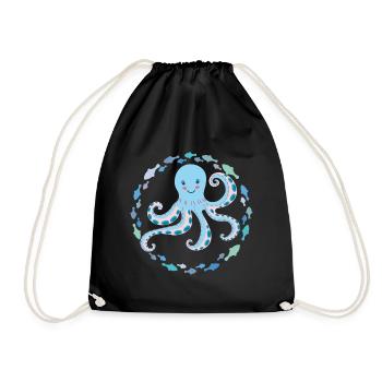 Pieuvre joyeuse et drôle avec des poissons colorés - Sac de sport léger - noir - Devant