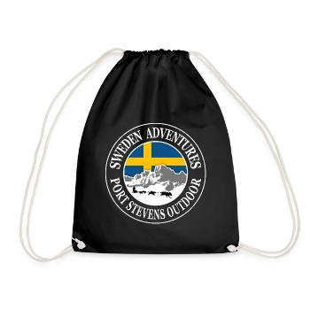 Suède - Chiens de traîneau, montagnes et drapeau - Sac de sport léger - noir - Devant