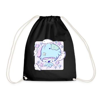 Cute Zombie Puppy bubble head cutie - Drawstring Bag - black - Front