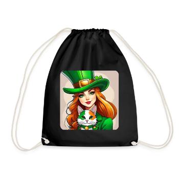 Leprechaun de la Saint-Patrick avec chat - Sac de sport léger - noir - Devant