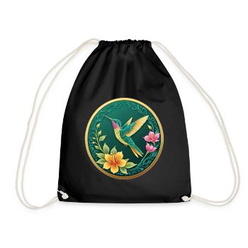 Fancy coin hummingbird on flowers - Drawstring Bag - black - Front