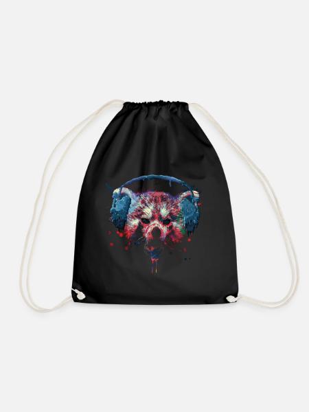 Creepy Halloween Red Panda with headphones - Turnbeutel - Schwarz