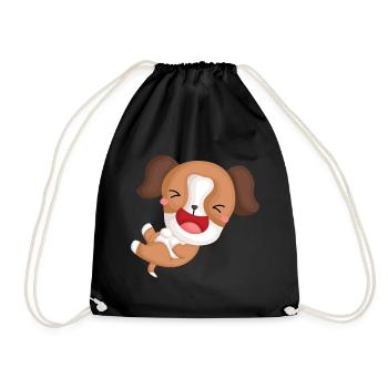 Cute dog giggling - Drawstring Bag - black - Front