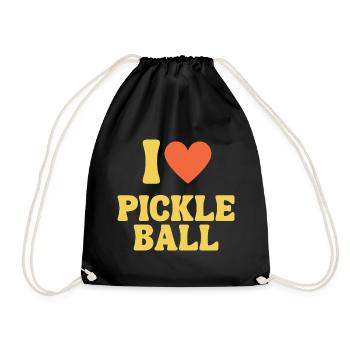 I love Pickleball Retro Pickle Ball Shirt mit Herz - Turnbeutel - Schwarz - Vorne