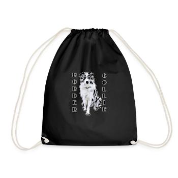 Border Collie Black Merle Comic Text - Drawstring Bag - black - Front