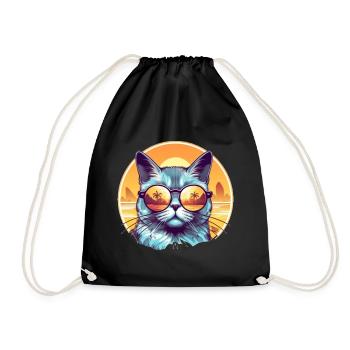 Sunset Cat - Drawstring Bag - black - Front