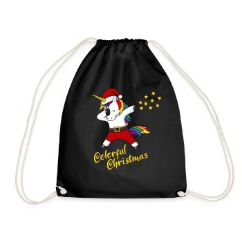 Christmas Unicorn colorful Christmas Gift - Drawstring Bag - black - Front