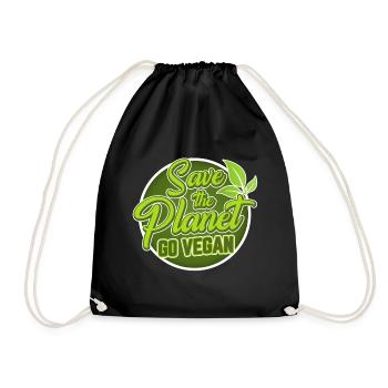 Save the Planet, go Vegan / Gesund, Nachaltig - Turnbeutel - Schwarz - Vorne