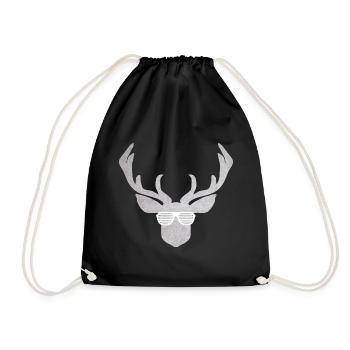 Glasses with deer in silver and white for costume - Drawstring Bag - black - Front