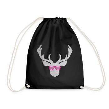 Hirsch mit pinker Brille in silber Farbener Textur - Turnbeutel - Schwarz - Vorne