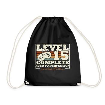 15 Geburtstag Level 15 Complete 15 Jahre Geschenk - Turnbeutel - Schwarz - Vorne