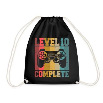 Level 10 Complete 10. Geburtstag Gamer 10 Jahre - Turnbeutel - Schwarz - Vorne