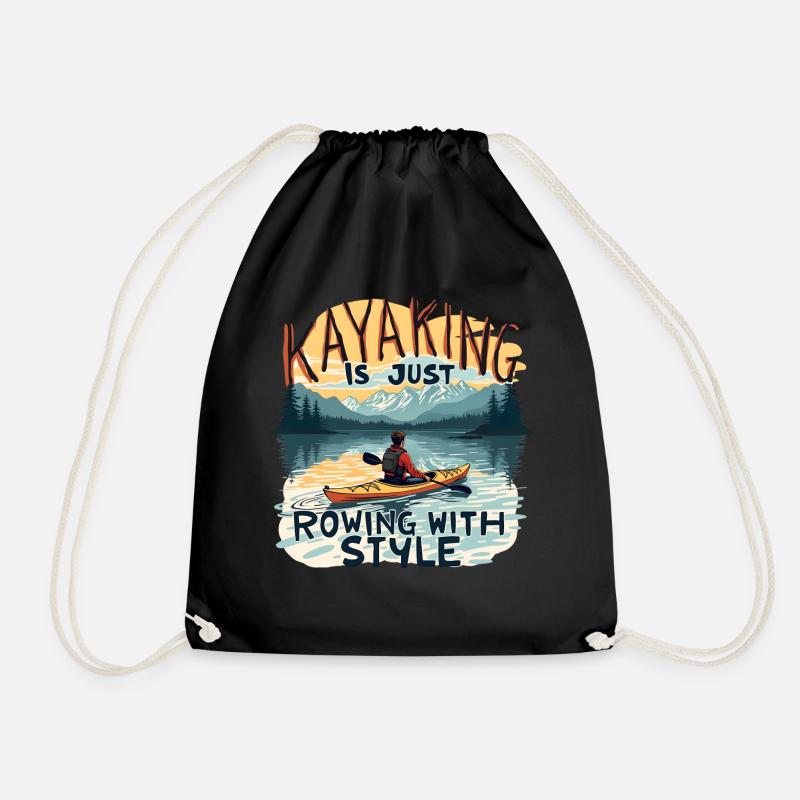 Kayaking Canoeing Kayak Mountain with Lake - Drawstring Bag - black