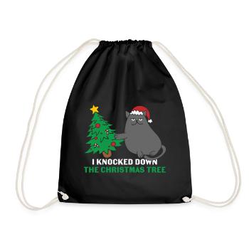 Katzen Geschenk- Weihnachten Geschenk Katze - Turnbeutel - Schwarz - Vorne