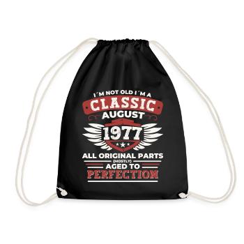 Born in 1977 Classic Birthday Gift August - Drawstring Bag - black - Front