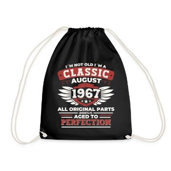 Born in 1967 Classic Birthday Gift August - Drawstring Bag - black - Front