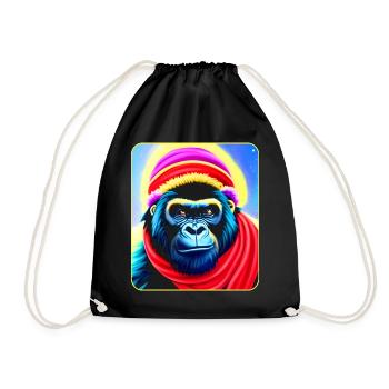 Cool gorilla with winter hat - Drawstring Bag - black - Front