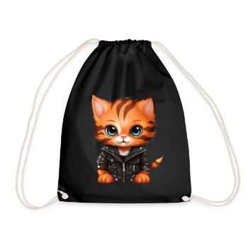 Baby cat in leather jacket - Drawstring Bag - black - Front