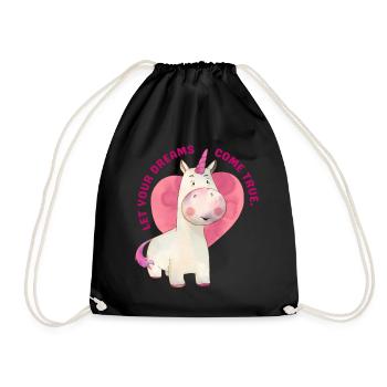 Süßes Einhorn "Let you dreams come true" - Turnbeutel - Schwarz - Vorne