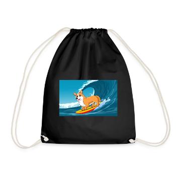 Cardigan Welsh Corgi Dog Surfing Sea Waves - Drawstring Bag - black - Front