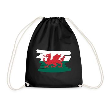 Wales National Flag - horizontal brush - Drawstring Bag - black - Front