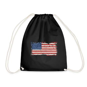 USA Flagge Amerika - Turnbeutel - Schwarz - Vorne