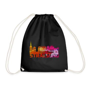 Hansestadt Stralsund Silhouette Skyline Ostsee B - Turnbeutel - Schwarz - Vorne