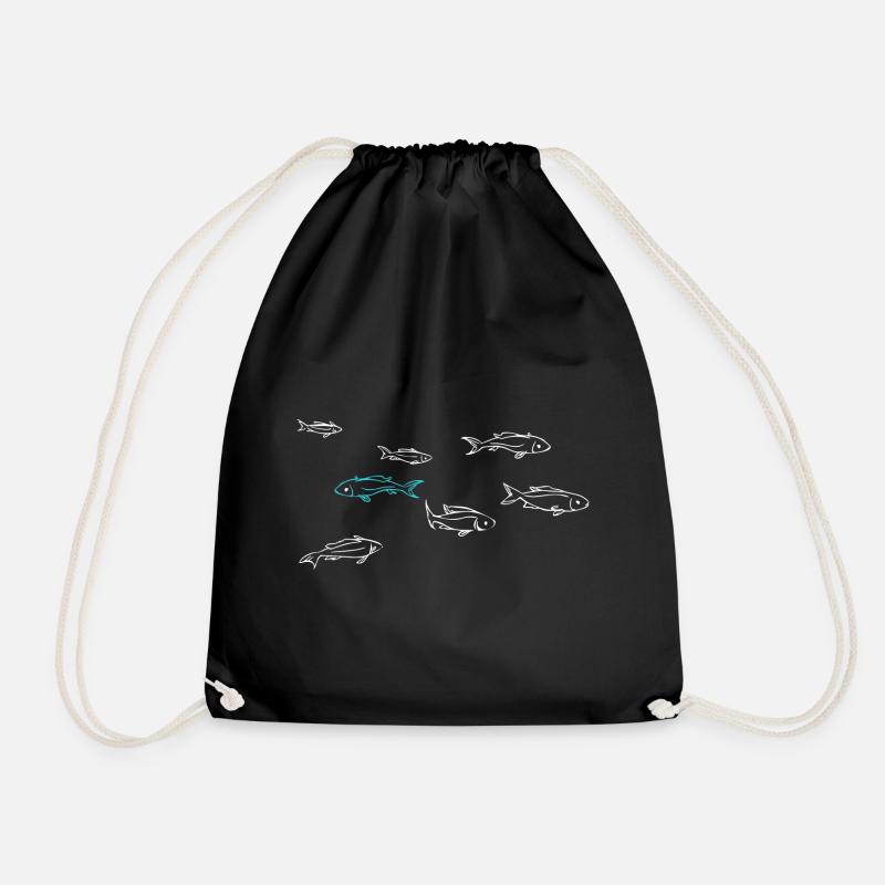 Swimming against the tide - fish - Drawstring Bag - black
