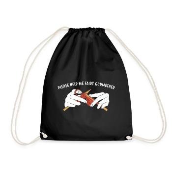 Please Help Me Fairy Godmother Knitting - Drawstring Bag - black - Front