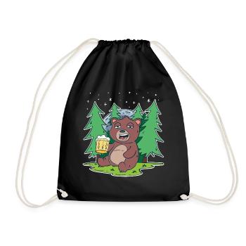 ivre ours avec de la bière dans le pré - Sac de sport léger - noir - Devant