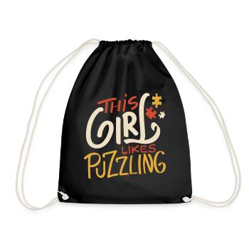 Girl Likes Puzzling Cute Saying Jigsaw Master - Drawstring Bag - black - Front