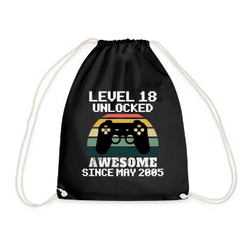 Level 18 Unlocked! Awesome since May 2005, 18 years old - Drawstring Bag - black - Front