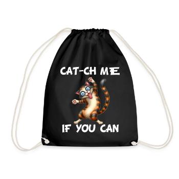 Cat-ch me if you can funny comic cat - Drawstring Bag - black - Front