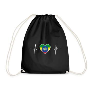 Ethiopia Flag Heartbeat - Drawstring Bag - black - Front
