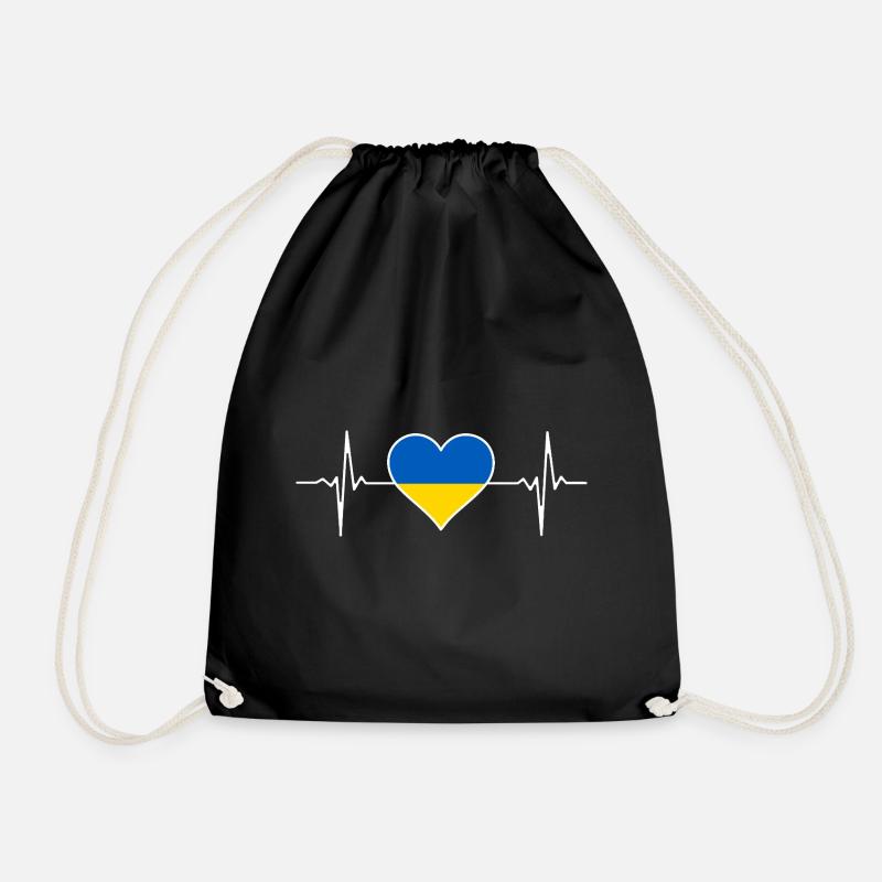 Ukraine Flag Heartbeat - Drawstring Bag - black