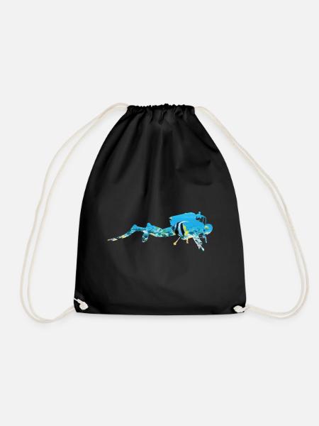 Scuba divers underwater coral reef - Drawstring Bag - black