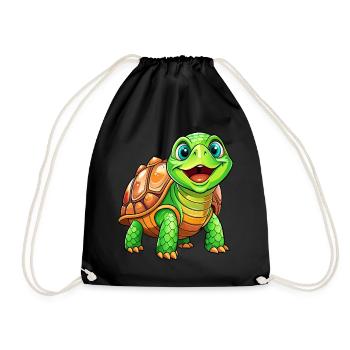 Mega Cute Turtle - Drawstring Bag - black - Front
