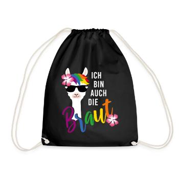 LGBT Braut Lama Junggesellinnenabschied JGA Blume - Turnbeutel - Schwarz - Vorne