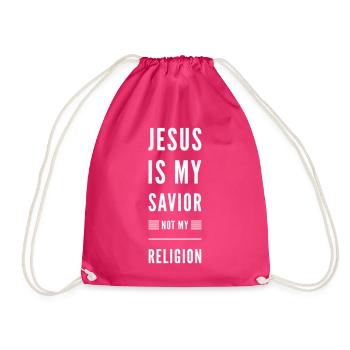 Jesus Is My Savior Not My Religion - Drawstring Bag - fuchsia - Front